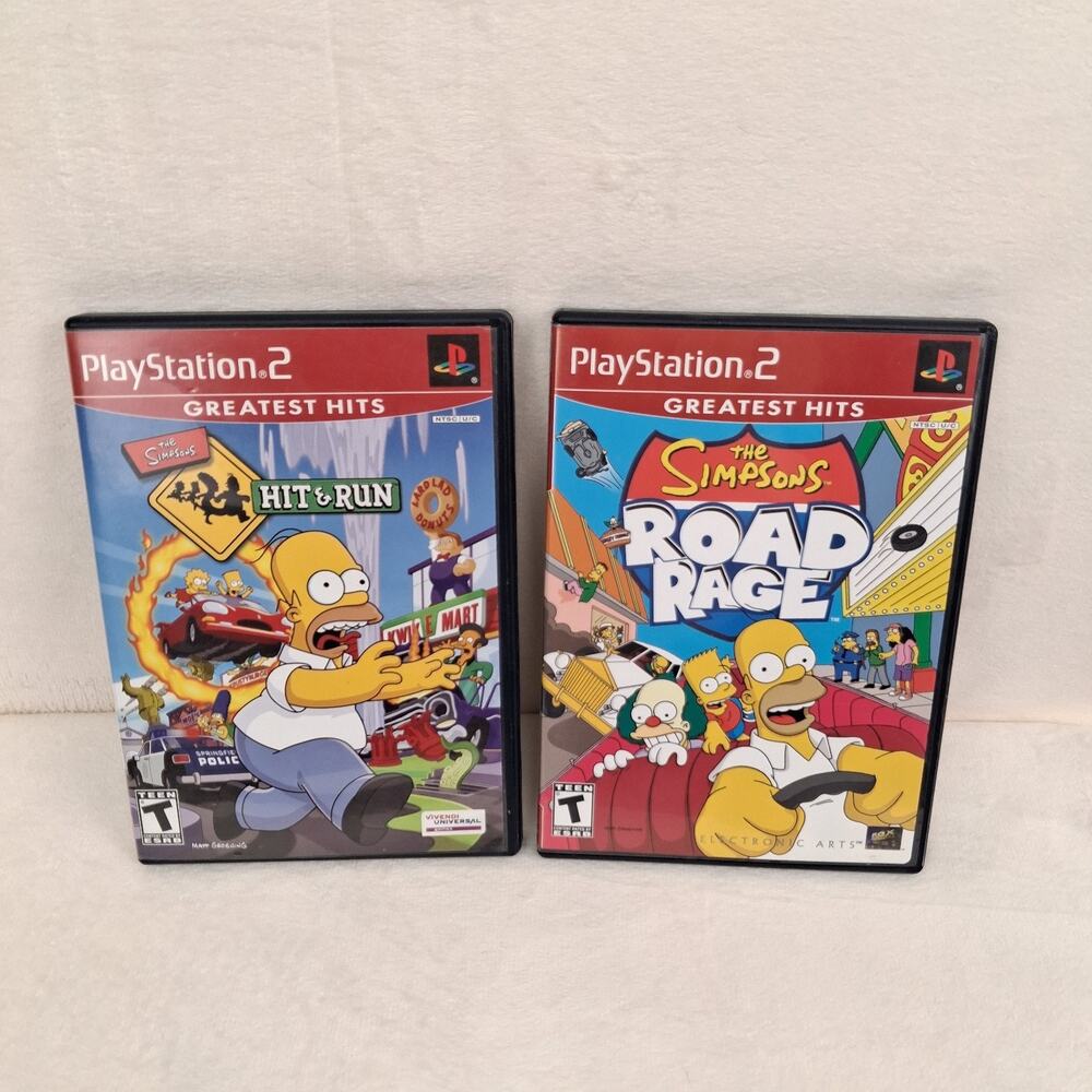 Simpsons Hit & Run And Road Rage Multiplayer Video Games For Sony PS2 Lot Of 2